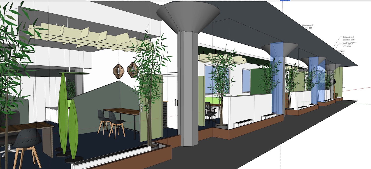 Bureaux GiGA croquis 3D espace team 2